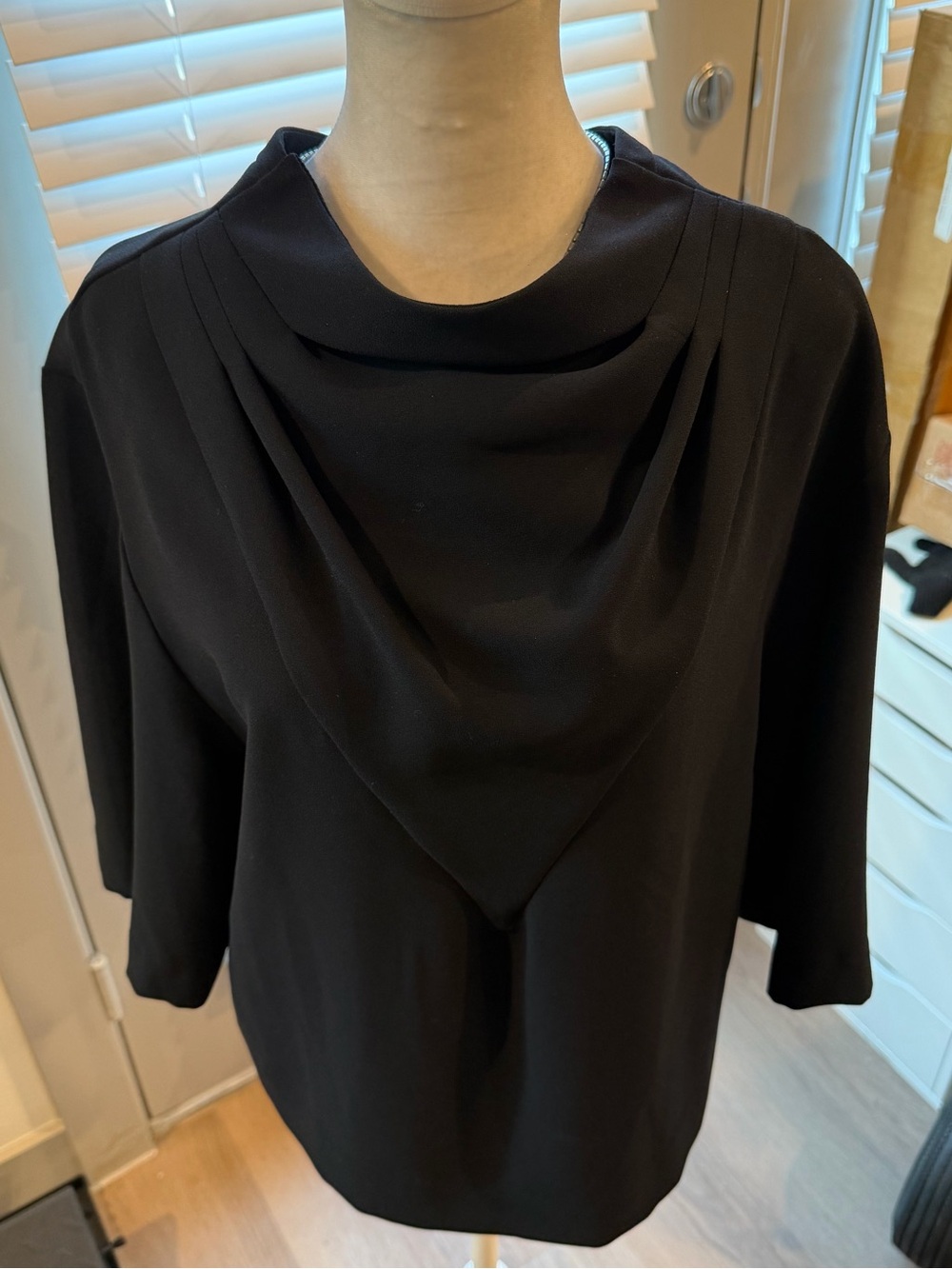 IRO Black Draped Cowl-Neck 3/4 Long Sleeve Dress